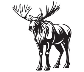 Moose silhouette, Moose illustration vector, American moose