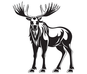 Moose silhouette, Moose illustration vector, American moose