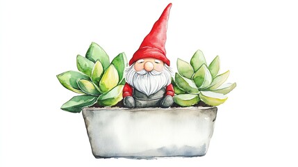 Succulent plant with a whimsical gnome planter