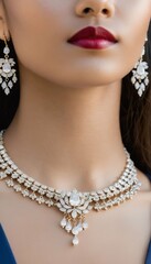 close necklace earrings aring person  closeup person jewellery necklace earring accessory fashion style beauty portrait adornment trendy fashionable elegant glamourous stylish feminine woman closeup