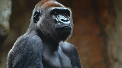 Obraz premium Closeup Portrait of a Powerful Male Gorilla Looking to the Side