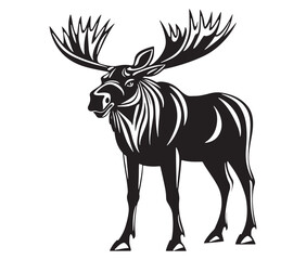 Moose silhouette, Moose illustration vector, American moose