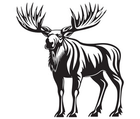 Moose silhouette, Moose illustration vector, American moose