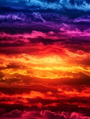 Fototapeta premium A captivating collage of vibrant clouds at sunset, showcasing a spectrum of colors from deep blue to fiery red, symbolizing the beauty, power, and transience of nature.