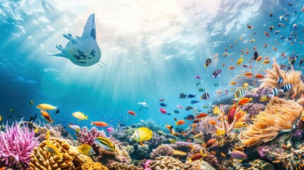Fototapeta premium Underwater Paradise with Manta Ray