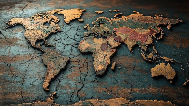 Cracked Earth World Map Vintage Style Background Texture