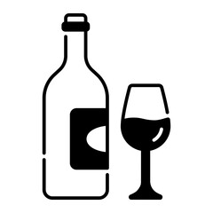 Wine icon. wine, alcohol, glass, drink, beverage, bar, grape, bottle, party, celebration. Vector icon illustration