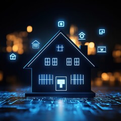 Digital home icon with technology background