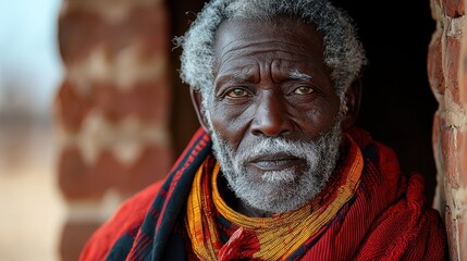 Obraz premium Portrait of an Elderly African Man in Traditional Clothing
