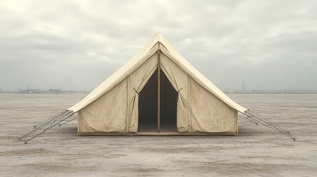 Canvas Tent in Desert Landscape with Cloudy Sky - Powered by Adobe