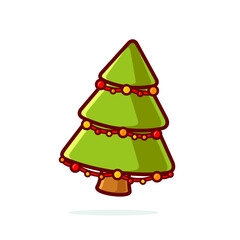 Cute cartoon vector christmas tree with colorful decorative lights outline, suitable for logo, sticker, icon, etc.