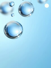 A tranquil blue background featuring soft water drops, symbolizing purity, freshness, fluidity, reflection, and serenity.
