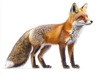 Fototapeta premium Red Fox Standing on White Background Wildlife Animal Photography