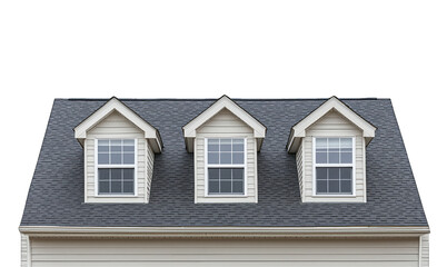 A modern house rooftop featuring three stylish gable windows, highlighting architectural design and urban living.