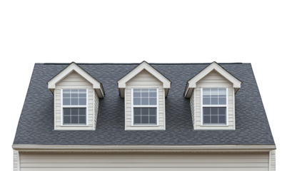 A modern house rooftop featuring three stylish gable windows, highlighting architectural design and urban living.