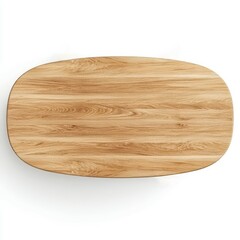 A top-down view of an oval-shaped wooden coffee table with a light oak finish and smooth rounded edges, ideal for modern living spaces.