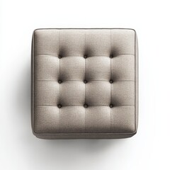 A square ottoman featuring tufted beige fabric upholstery, offering a modern minimalist design perfect for living room or lounge spaces.