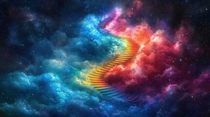 Obraz premium Stairway to Heaven in a Starry Sky with Colorful Clouds