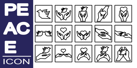 peace icon set,Flying bird, dove as a symbol of peace. Support Ukraine, Stand with Ukraine banner and poster in yellow and blue colors