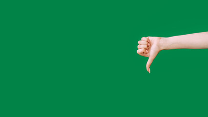 Dislike gesture. Bad feedback. Loser failure. Negative reaction. Female hand rejecting with thumb...