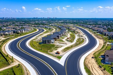 A birdâ€™s-eye view of a housing development, with new homes being built and roads under construction
