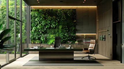 Fototapeta premium Modern Office with Green Wall
