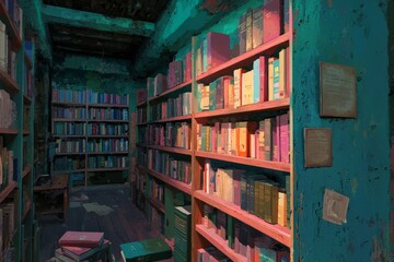 A Dusty, Abandoned Bookstore With Old Tomes And A Faint Sense Of Forgotten Secrets. Cozy Vibe, Generative AI