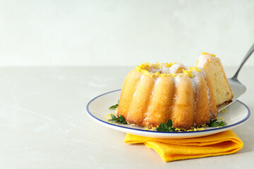 Tasty bake food concept - delicious lemon cake