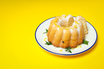 Tasty bake food concept - delicious lemon cake