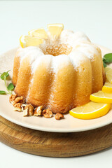 Tasty bake food concept - delicious lemon cake