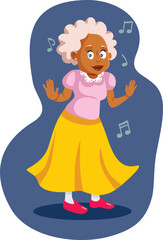 Happy Senior Lady of African Descent Dancing Vector Cartoon. Enthusiastic grandma moving with energy being active 
