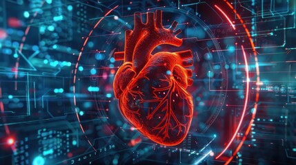 Digital technology Cardiology Heart futuristic holographic style AI generated image