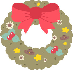 Groovy Retro Cowboy Christmas Wreath Illustration