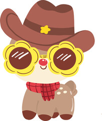 Groovy Retro Cowboy Reindeer Christmas Illustration