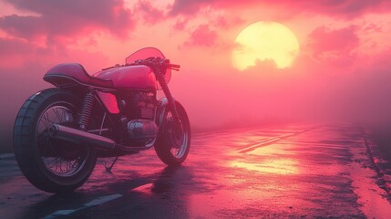 Fototapeta premium Red Motorcycle Sunset on Road