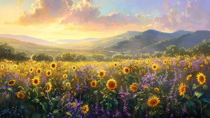 Fototapeta premium Sunflowers at Sunset