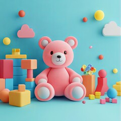 Bear and clorful toys