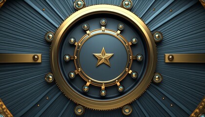 Naklejka premium Golden Star Emblem on a Black and Gold Door with Circular Design