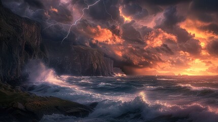 Stormy Seascape with Lightning
