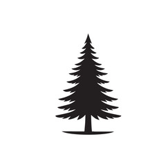 Pine tree vector silhouette. Pine tree logo, icon sign design. Evergreen tree illustration. Pine tree vector design isolated on white background.