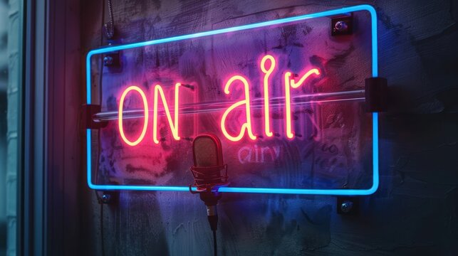 On air neon sign with glowing neon letters on a brick wall AI generated image