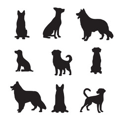 Isolated dogs on the white background. Dogs silhouettes. Vector EPS 10.	
