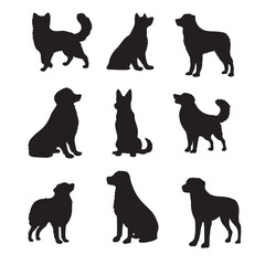 Isolated dogs on the white background. Dogs silhouettes. Vector EPS 10.	
