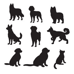Isolated dogs on the white background. Dogs silhouettes. Vector EPS 10.	
