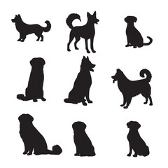 Isolated dogs on the white background. Dogs silhouettes. Vector EPS 10.	

