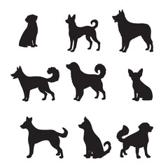 Isolated dogs on the white background. Dogs silhouettes. Vector EPS 10.	

