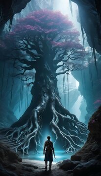 ird illustration fantasy artwork person caves magic lost digital grow strange where trees  plant cave fantasy art artwork background environment tree wood forest magic surreal abstract person figure
