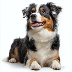 A happy Australian Shepherd dog posing, showcasing its beautiful fur and playful personality in a bright setting.
