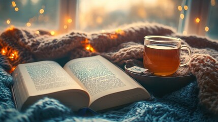 Cozy Winter Afternoon with Book and Tea