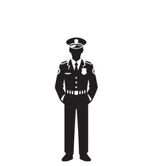 Policeman vector silhouette. Police officer logo, icon vector design isolated on white background. Policeman on duty vector illustration.